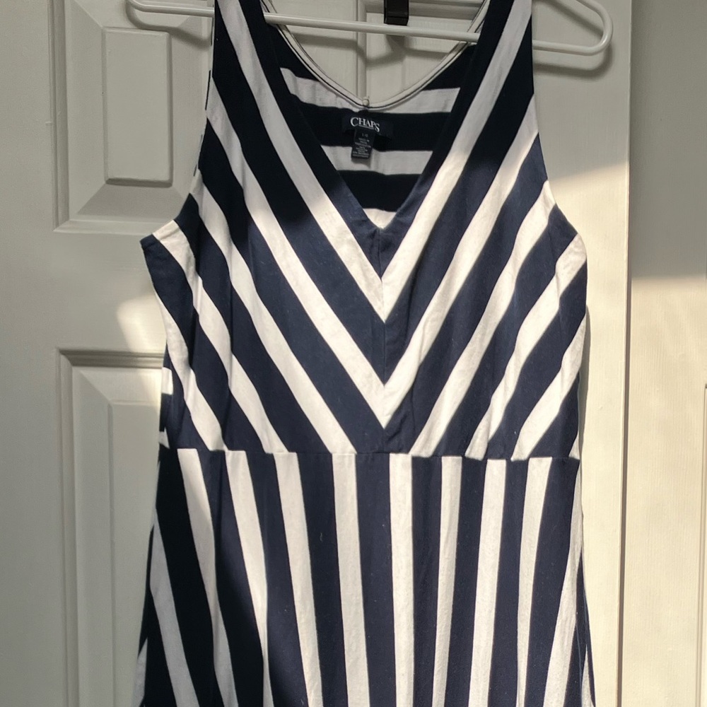 CHAPS woman Navy White Nautical Stripe Maxi Dress. Perfect for special occasions